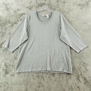 Laura‎ Ashley Silver Glitter Pullover Top womens 3X 3/4 Sleeve Sparkly Knit